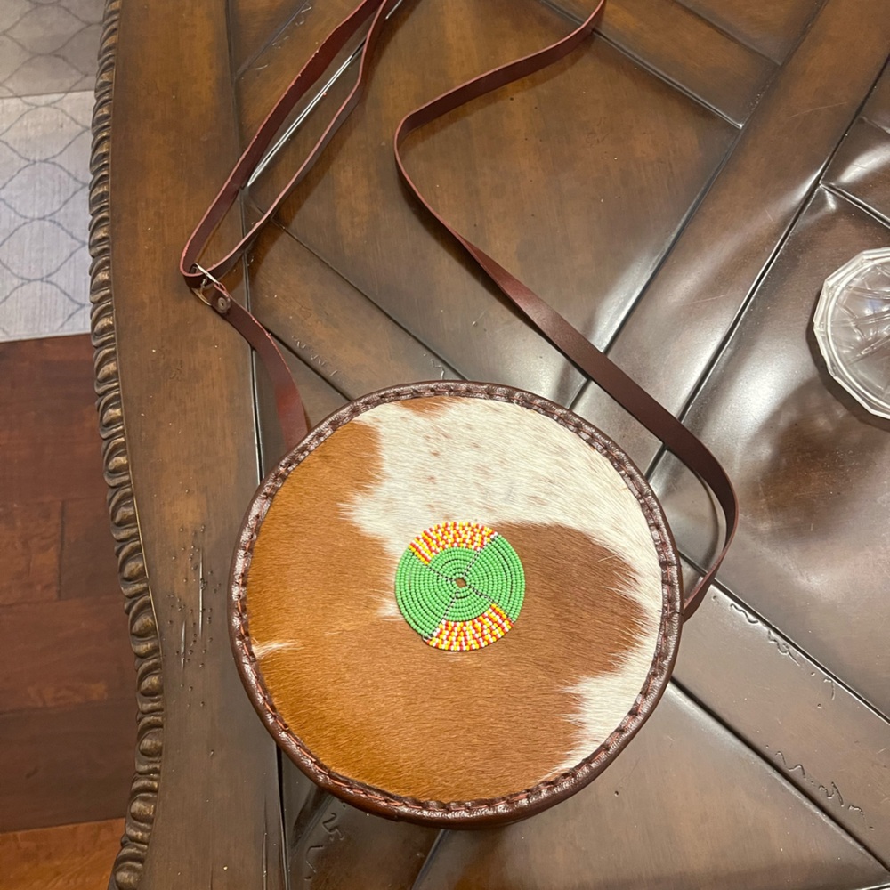 New Cowhide Round Bag double zipper